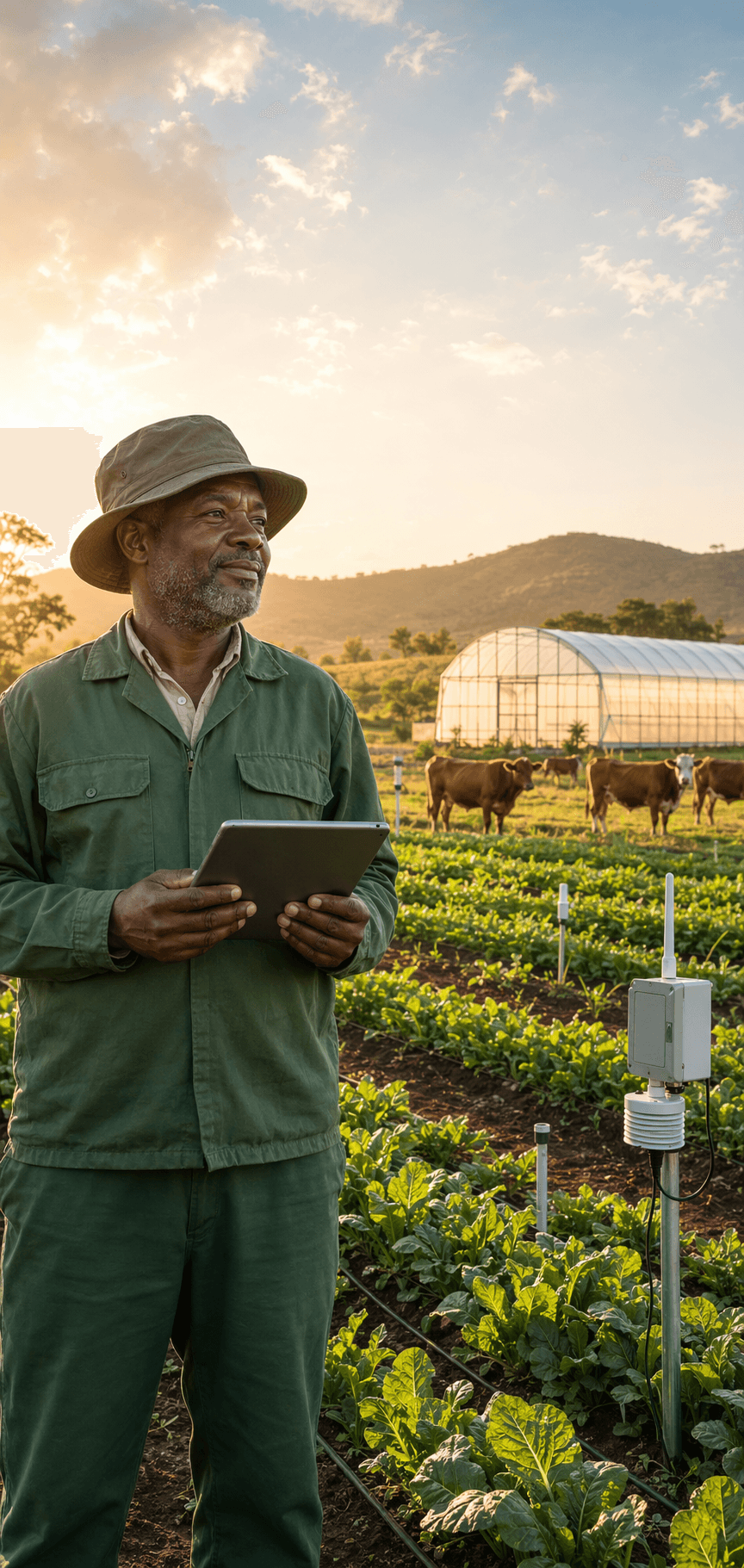 Connected Farms operator with smart tablet in the field